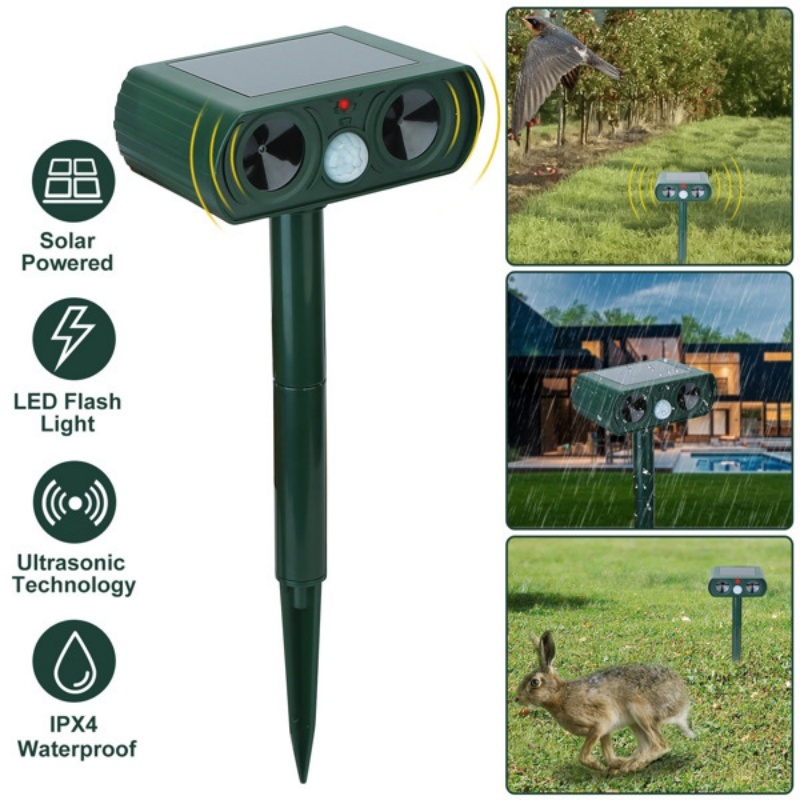 Ultrasonic Animal Repellent Solar Motion Sensor Repellent IPX4 Outdoor Waterproof Type