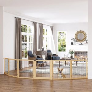 238f0f66-2539-4a00-aa21-ce444e0073fe.jpg PawHut Wooden Pet Gate, 6-Panel Folding Dog Safety Barrier With Support Feet For Small & Medium Dogs, Natural Wood
