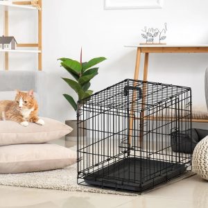 27ceb79f-5b2d-4032-9171-098921736add.jpg 30-inch Black Wire Dog Cage Double Lock Mechanism Double Door Single Handle Single Bolt
