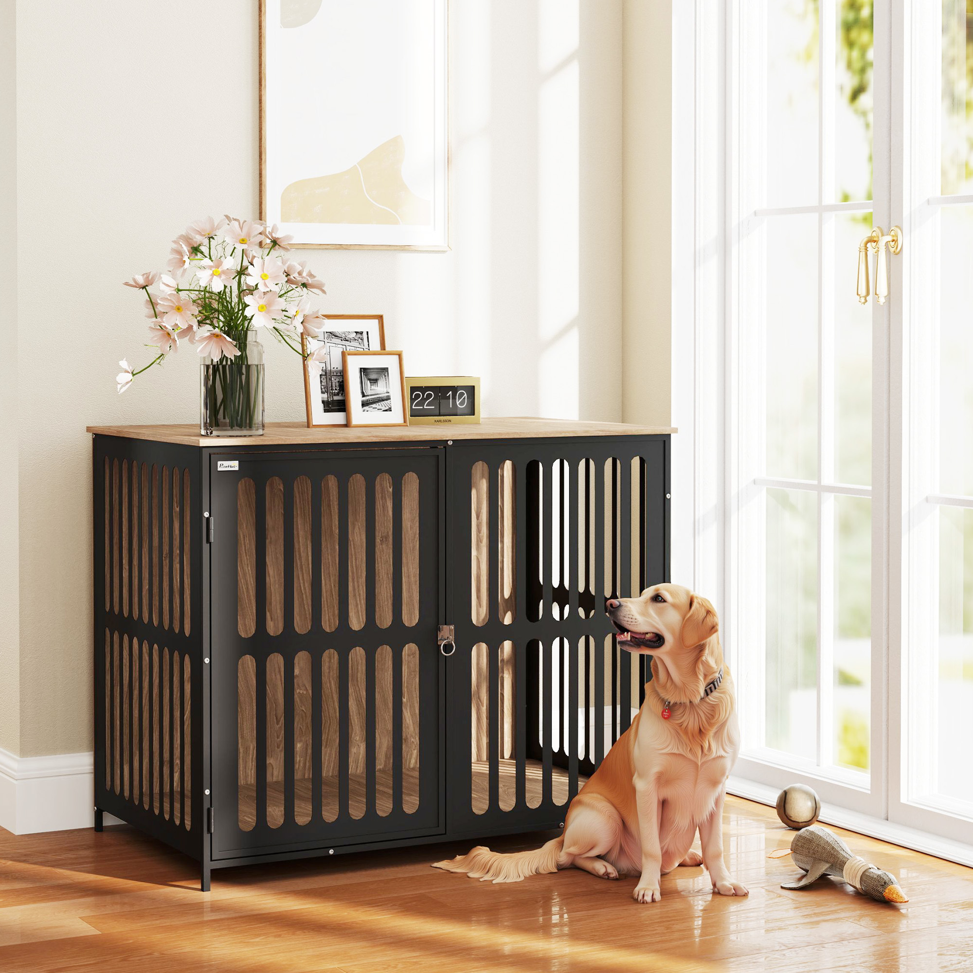 39" Dog Crate Furniture w/ Anti-Chew Resistant Anti-Escape Single Door