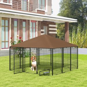 47f724e9-a4ca-49ec-9b69-db0c59f7da78.jpg Outdoor Dog Kennel with Rotating Bowl Holders