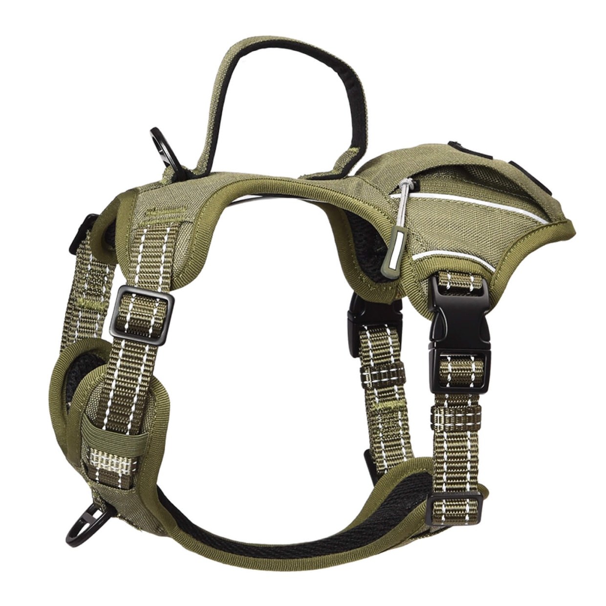 PETMARVEL High-Perfomance Tactical Dog Harness With Poop Bag Holder, No Pull Front Clip & Metal Buckles, Brown S