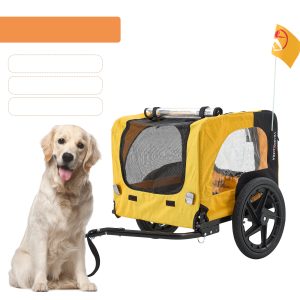 6e651b1d-ec30-4b1c-925c-35e32a268917.jpg Yellow Outdoor Heavy Duty Foldable Practical Pet Stroller Dog Carrier With Bicycle Tow