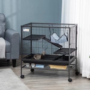 6f988bb7-d5fe-46b7-b0f5-ef1f1700b233.jpg Small Animal Cage With Wheels, Pet Playpen For Rat, Syrian Hamster, Kitten, Ferrets, Chinchillas With Bottom Storage Shelf, Removable Tray, Ramp