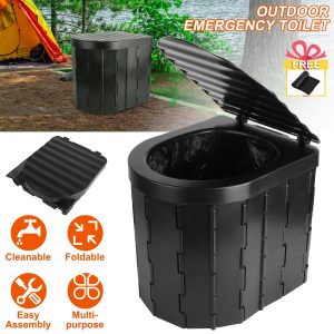 1Pc Foldable Emergency Toilet Portable Porta Potty For Car Travel Camping Boating Hiking Cleanable Travel Commode With Lid Carry Bag 1 Roll Garbage Bags