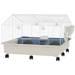 854fe504-a8fa-47f2-baf7-15a2631593fb.jpg Rolling Small Animal Cage With Water Bottle, Hay Feeder, Food Dish For Rabbits, Hedgehogs, Guinea Pigs, 35 X 35x 25