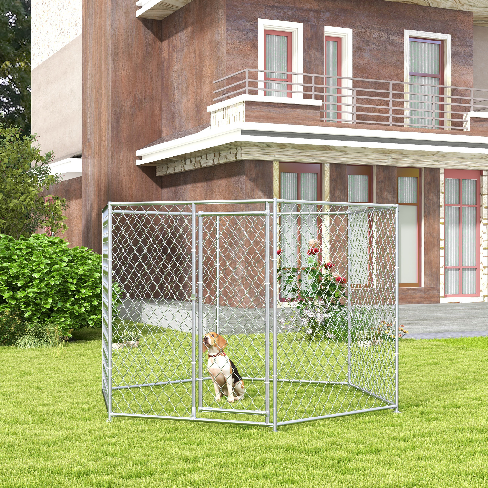 9.2' x 8' x 5.6' Dog Kennel Outdoor for Medium and Large-Sized Dogs with Lockable Door