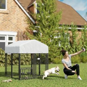 b592802e-60b3-40f8-af50-6b64ef32868d.jpg Welded Wire Outdoor Dog Kennel With Rotating & 4 Levels Adjustable Bowls