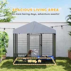 b7eb0290-2403-4e8e-9381-e25f40c29e02.jpg Outdoor Dog Kennel With Roof With Escape-proof Lock, UV-Resistant & Waterproof Cover, 5.9 X 4 X 6, Silver