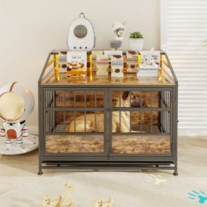 c9b0a976-44a8-4a53-8968-2631b2a843ce.jpg Multi-function Furniture Style Dog Crates With Storage, Dog Crate Furniture Large Wooden Dog Kennel With Double Doors, For Large Medium Dog Indoor, Brown