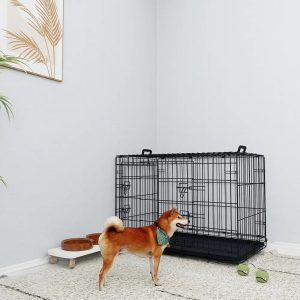 fe5fc656-3aec-487d-a158-de6fd15e5758.jpg 36 Inches Black Wire Dog Cage Double Lock Mechanism Two Doors Two Handles Double Bolt